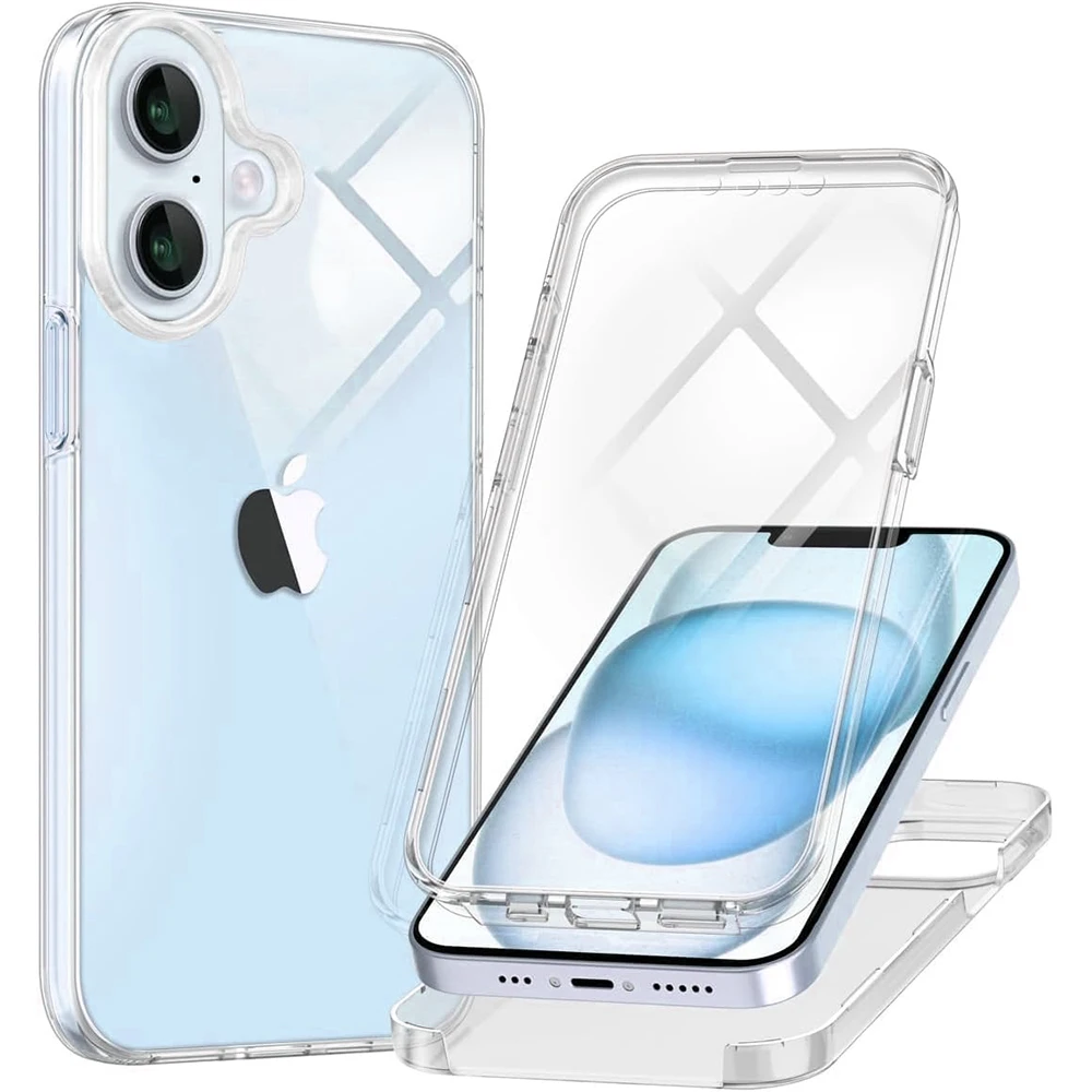 360 ° Etui Full Body Cover do iPhone\'a 16 15 14 13 12 11 Pro Max Plus Mini Clear Hybrid Thin Hard Silicone Soft Shell Shockproof