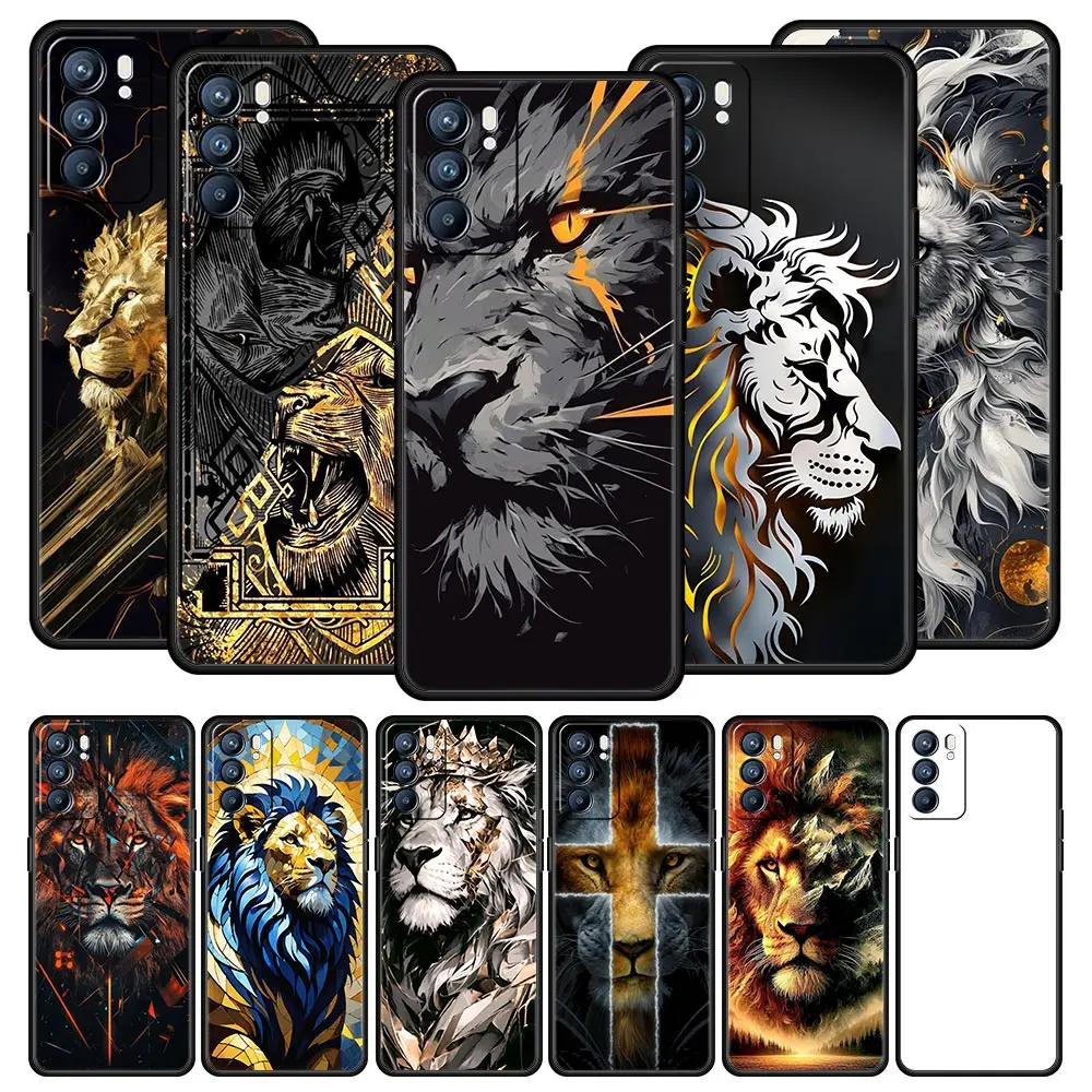 Чехол для телефона с двухцветным львом с перекрестным узором для Oppo Reno 13 12 11 10 7 F Find X5 X6 A98 A80 A79 A78 A57 A54 A31 A17 Pro 5G Soft TPU