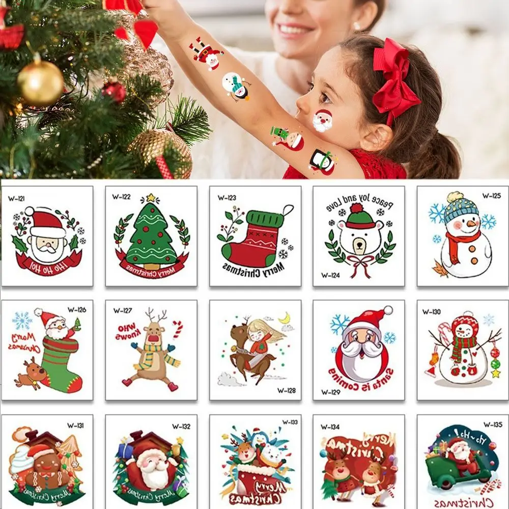 

20pcs Waterproof Christmas Temporary Tattoo Stickers Long Lasting Santa Claus Disposable Tattoo Sticker Cartoon Snowman