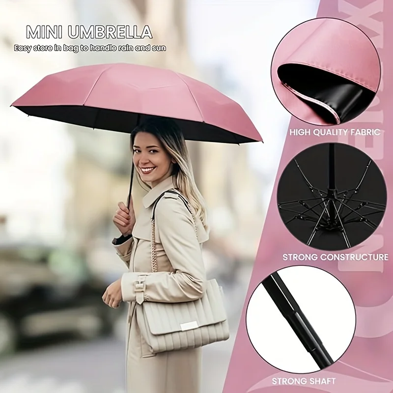 Travel UmbrellaCompact Lightweight Portable Automatic Strong Waterproof Folding Umbrellas With 6 Rib Reinforced Auto Open Close