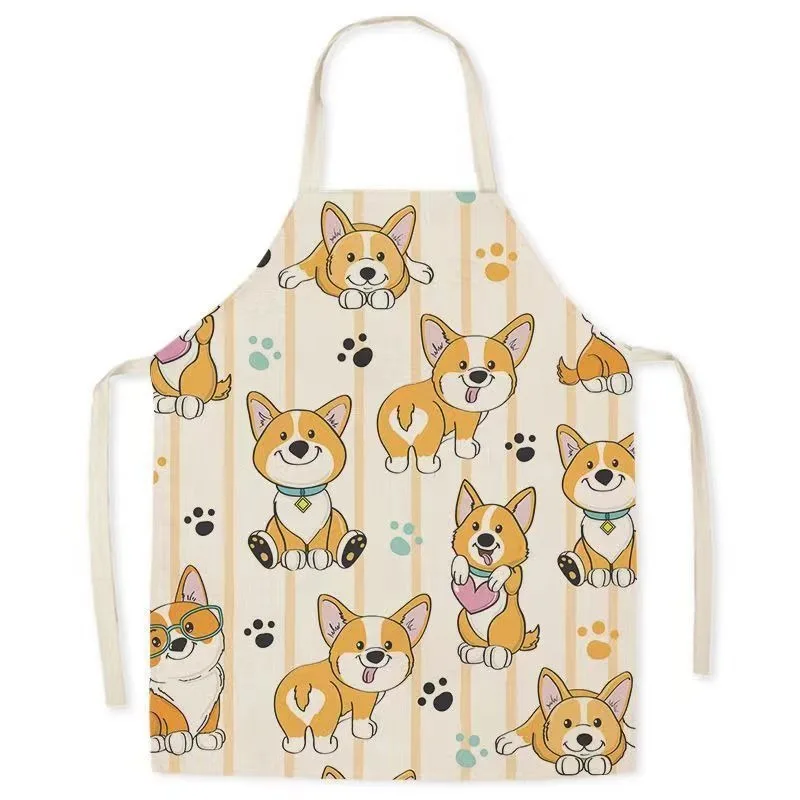 Cartoon Cute Dog Bib Adult Household Cleaning Linen Apron Children\'s Sleeveless Kitchen Cooking Baking Apron