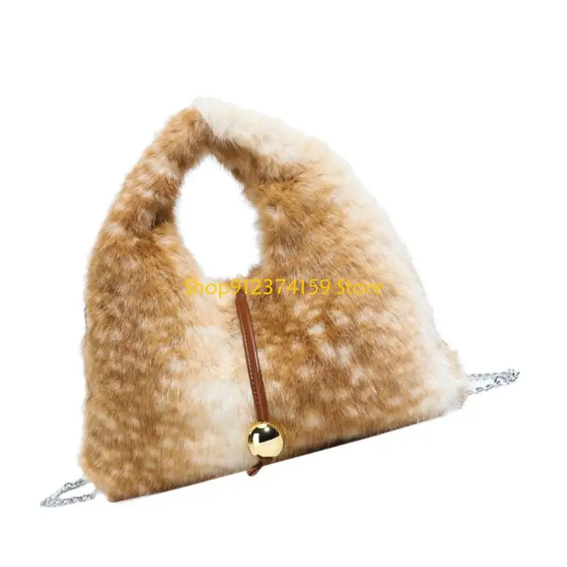 

G5AE Faux Furs Bag Evening Purse For Women Chain Strap Large Main Compartment Stylish Commuters Bag Suitable For Women Girls