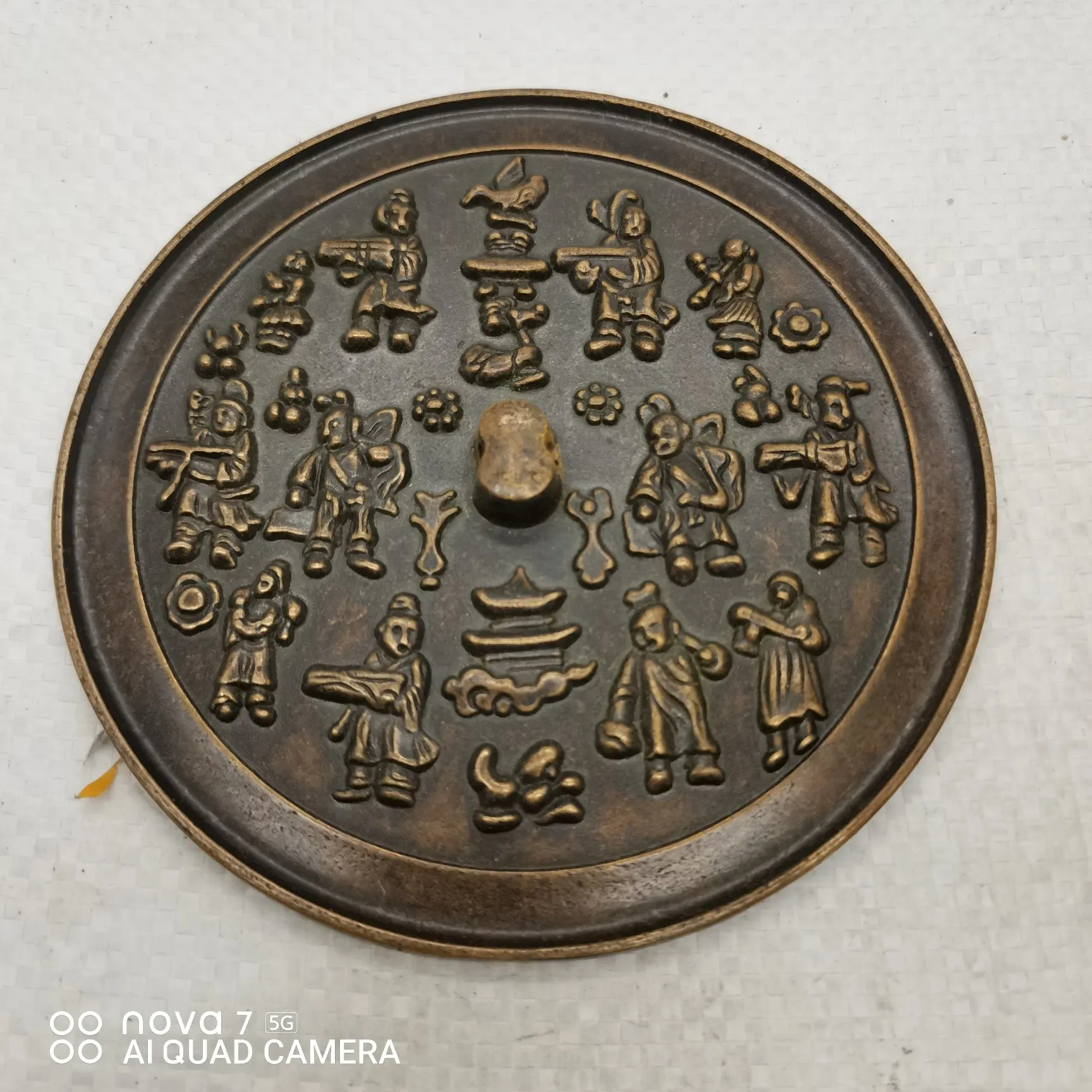 

free ship 13cm China ancient Bronze copper mirror the fengshui kids a promising future decoration mirror Home metal crafts