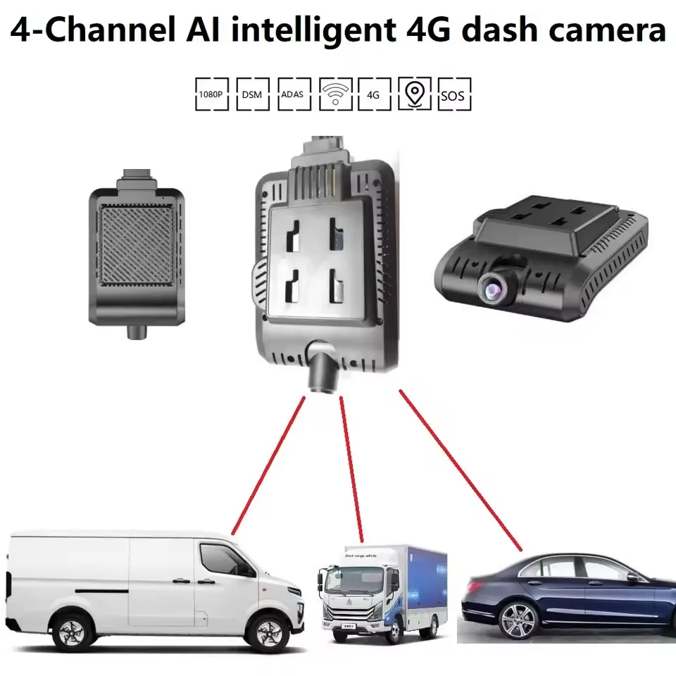 Subaner 4-Channel AI 4G Dashcam for Vehicle Truck Van Security System with 3 Cameras Vehicle Monitoring System