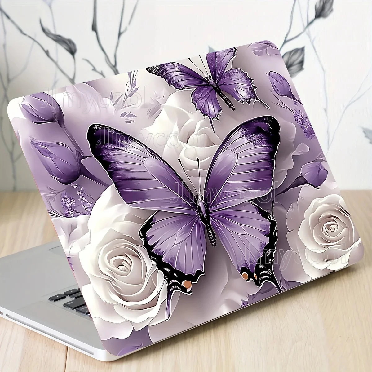 

2-Piece Butterfly Floral Pattern Laptop Art Decal Case, Universal Netbook Skin Sticker Non-Repeatable Make Tian's Laptop Skin