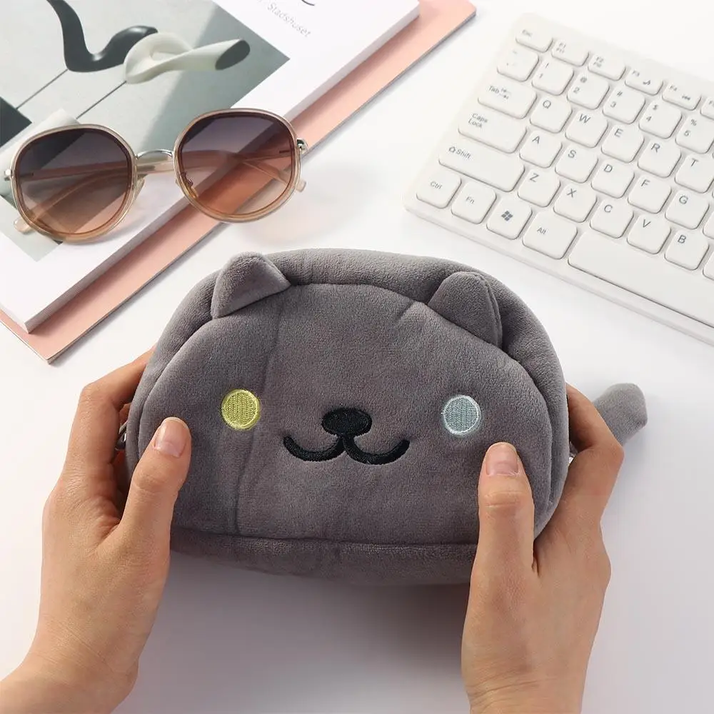 Cartoon Cat Makeup Organizer Handbook Bag Large Capacity Plush Pencil Bag Cat Pencil Bags Stationery Organizer Cosmetic Cases