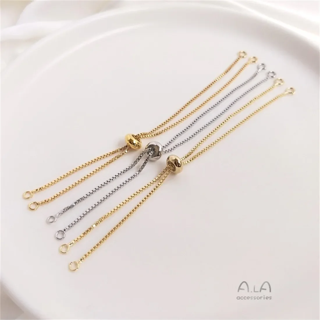 

14K18K Gold Box Bracelet Korean Edition with Adjustable Silicone Beads DIY Double Suspension Extension Chain Jewelry Accessories