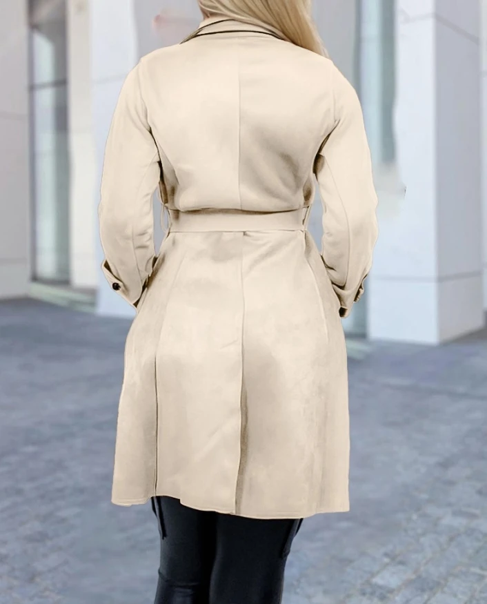 Women's Trench Coat 2024 Autumn Winter Latest Fashion Double Breasted Long Trench Coat Classic Lapel Slim Overcoat with Belt