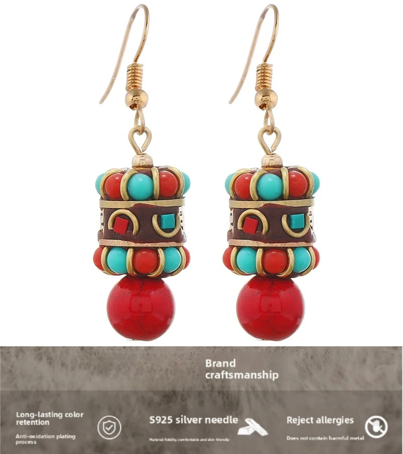

SHXI 925 Silver Hypoallergenic Tibetan Ethnic And Exotic Style Dangle Earrings - Vintage, Unique And Stylish Earrings2025