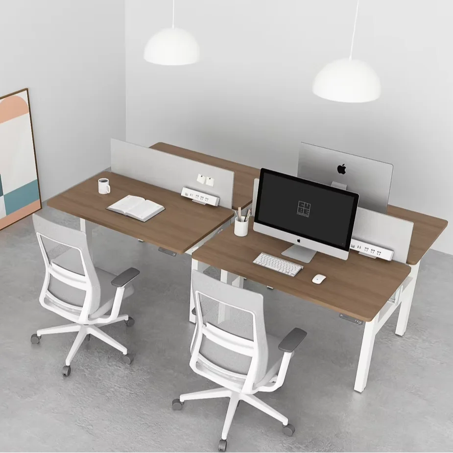 Modern Electric Desk 4 Motor Back-to-Back Adjustable Height Staff Workstation Standing Desk Home Office Furniture