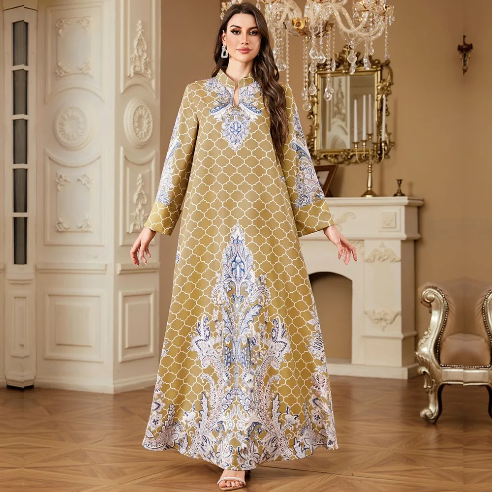 Eid femmes Robe imprimer Abaya musulman Jalabiya Ramadan robes longues dubaï Abayas caftan arabe longue Robe robes Largos fête Caftan