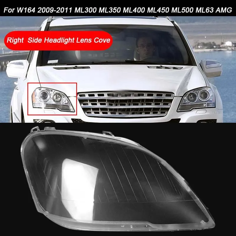 for W164 2009-2011 ML-Class Car Right Side Headlight Clear Lens Cover head light lamp Lampshade