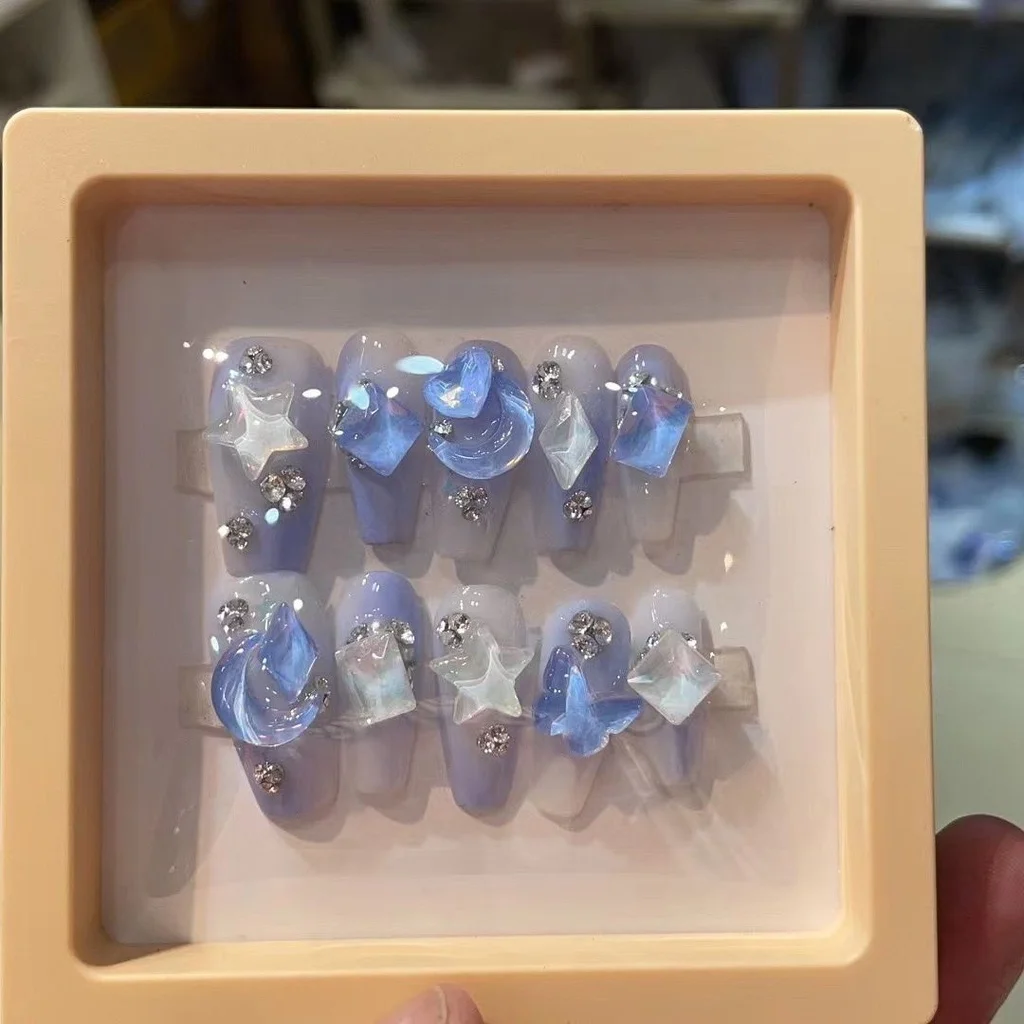 Blue Halo Fake Nails Star Moon Nail Patch Diamond Nail Art Fairy Nail Girl Geschenk – Detail 3