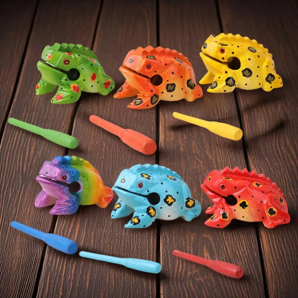 Portable Wooden Frog Guiro Rasp Handcrafted Lucky Frog Musical Instrument Colorful Lucky Frog Crafts Gifts