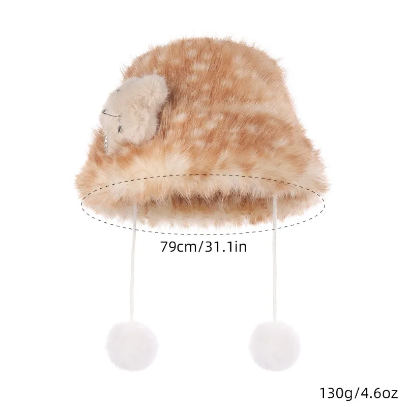 Winter Women's Elk Spot Imitation Fur Hat Deer Series Plum Deer Flower Pattern Plush Fisherman Hat Cute Warm Ear Protection Hat