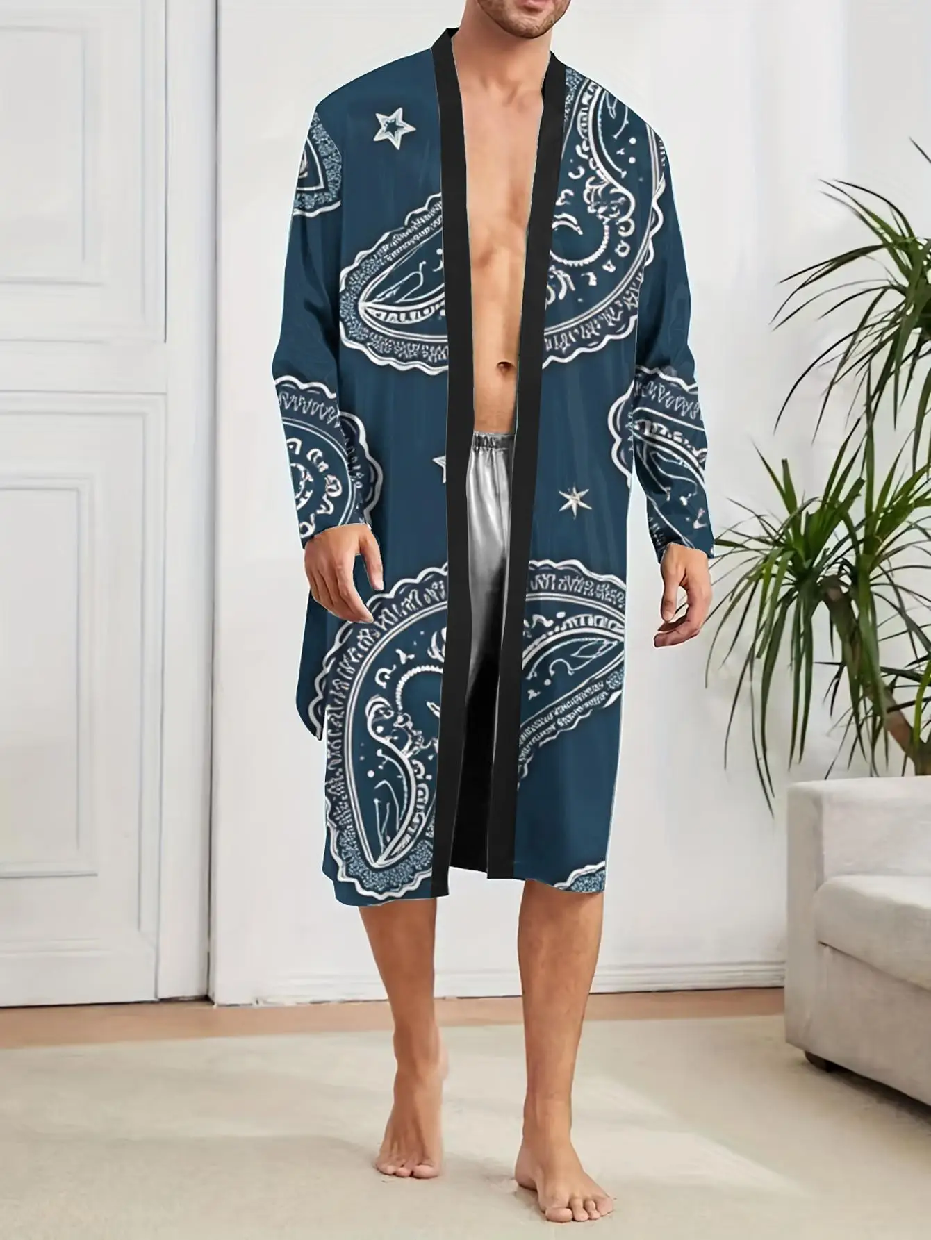 1pcs Men's Robes 2026 Spring/Summer Sleepwear nightie for men Men's bathrobe bath robe Robe man Polyester 3D Printed Graphic