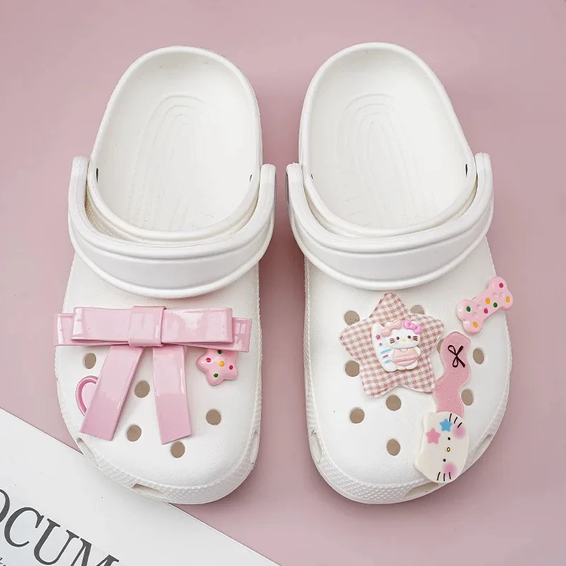 Miniso الدوبامين لطيف القوس هول الأحذية ثلاثي الأبعاد الوردي سلسلة كيتي الملحقات الأحذية زهرة إكسسوارات أحذية