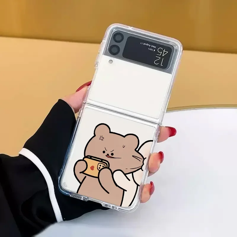 Cute Bear Bunny Clear coppia accoppiata custodia per telefono per Samsung Galaxy Z Flip 5 ZFlip6 Cover trasparente per Samsung ZFlip 4 3 fundas