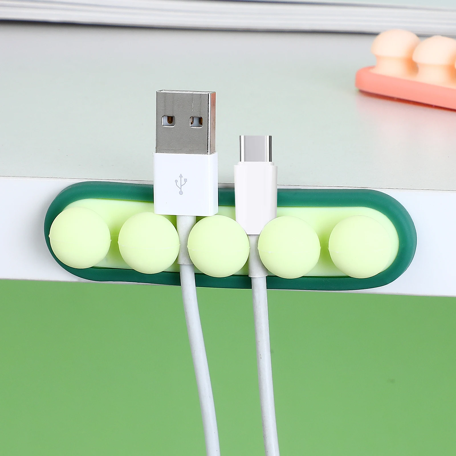 

3 pcs Cable Clips Desk Cord Holder Adhesive Silica Gel Wire Organizer Self Stick Pea Shaped Non Damage Blue Green Pink