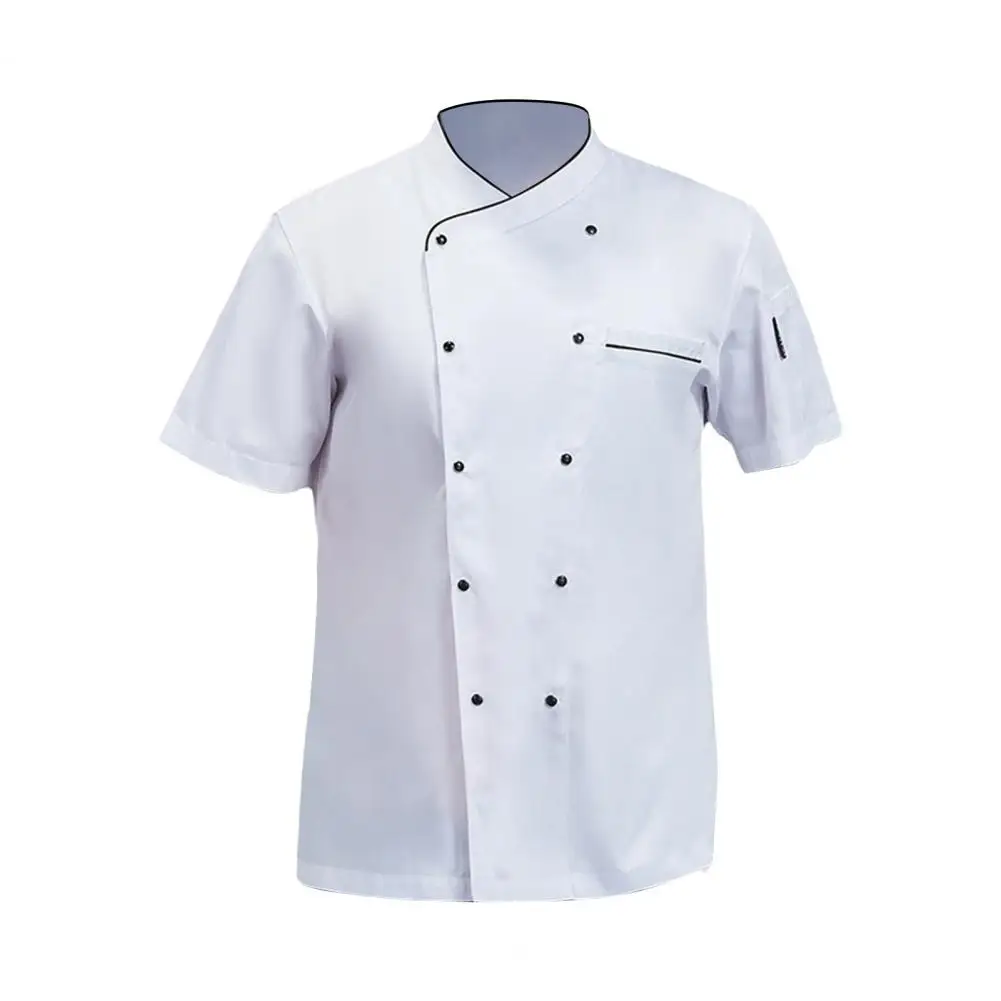 Unisex Button-Down Chef Uniform Coats com Bolsos para Hotéis, Restaurante, Uniformes de Cozinha, Casacos de Manga Curta, Elegante