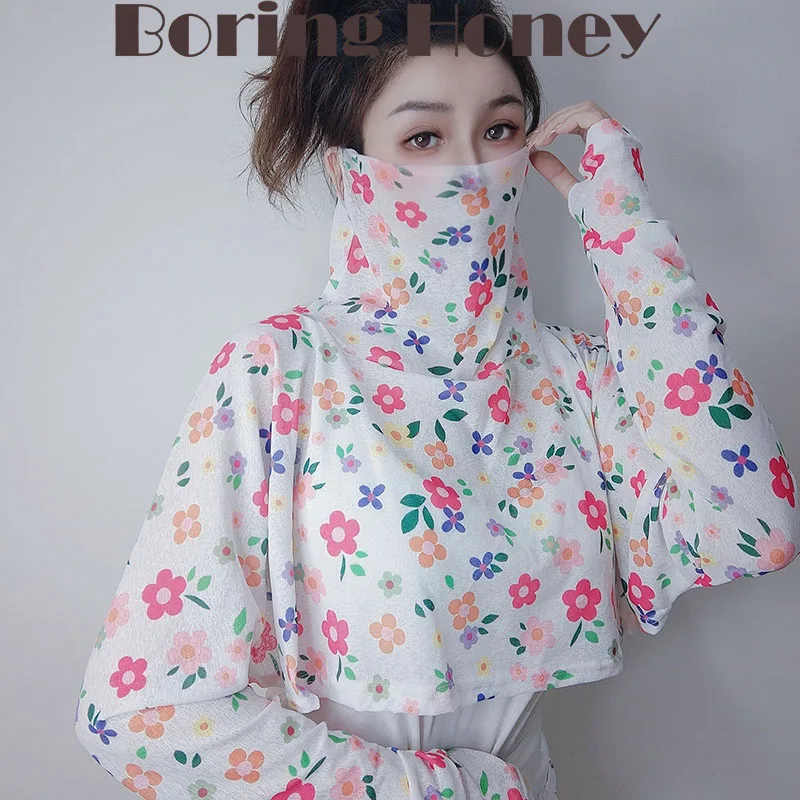 

Boring Honey Print Long Sleeve Tops Korean Style Fashion Women Blouses Sun Protection Thin Loose And Comfortable Women's T Shirt