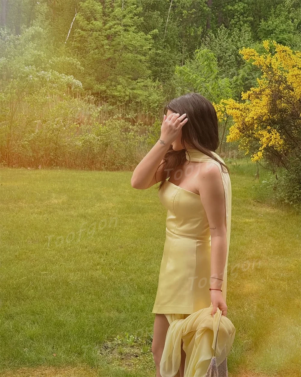 Toofan Maßgeschneiderte trägerlose kurze Meerjungfrau-Abschlussballkleider, sexy lange Chiffon-Rock, formelles Abendkleid, Wraps, Damen-Party-Outfit