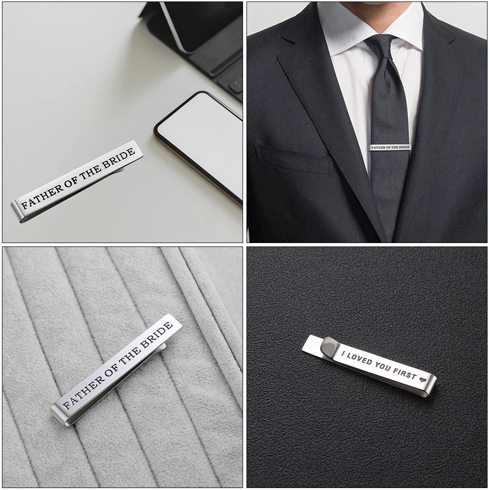 Decorate Tie Clips Man Bride Gifts for Men Titanium Steel Father of Metal Necktie Clasp