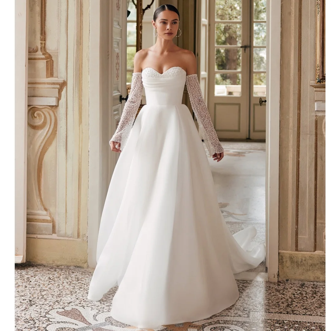 

Wedding Dresses for Brides Beading Sweetheart A Line Vestido de Novia Removable Sleeves Formal Evening Dress Customized