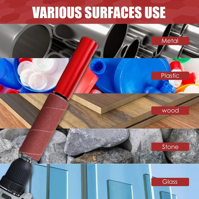 Set levigatrice a tamburo, adattatore levigatrice per mandrino a tamburo per levigatura in gomma, con tamburo di carta vetrata a grana 120, manicotti abrasivi per trapano elettrico