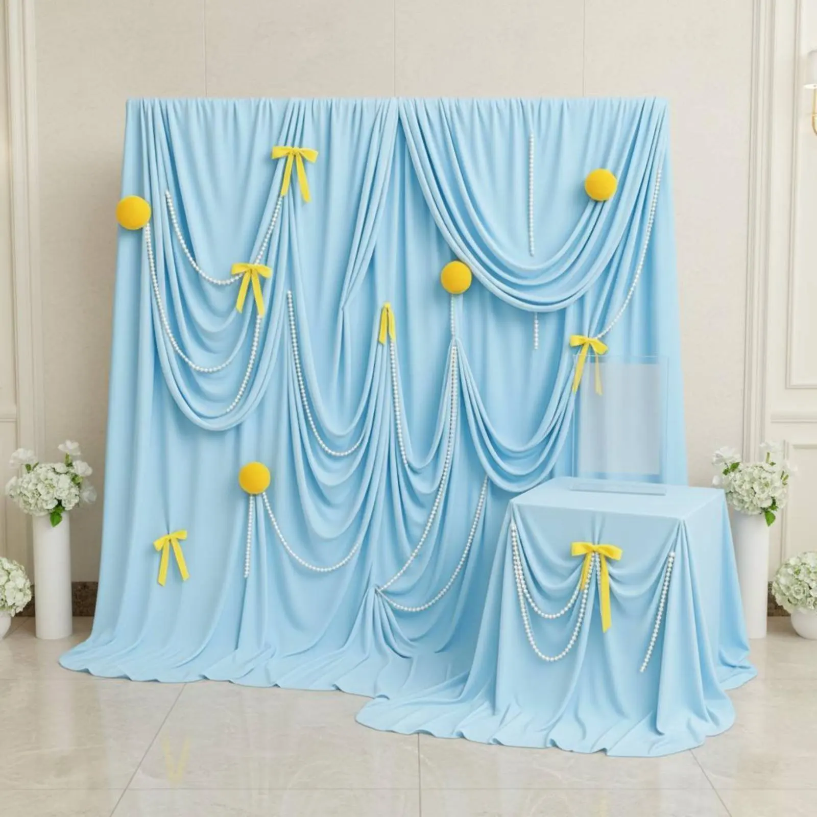 Bowknot Background Material Fashionable Design Pleated Backdrop Cloth Draped Photo Background Easy to Set Up for Wedding