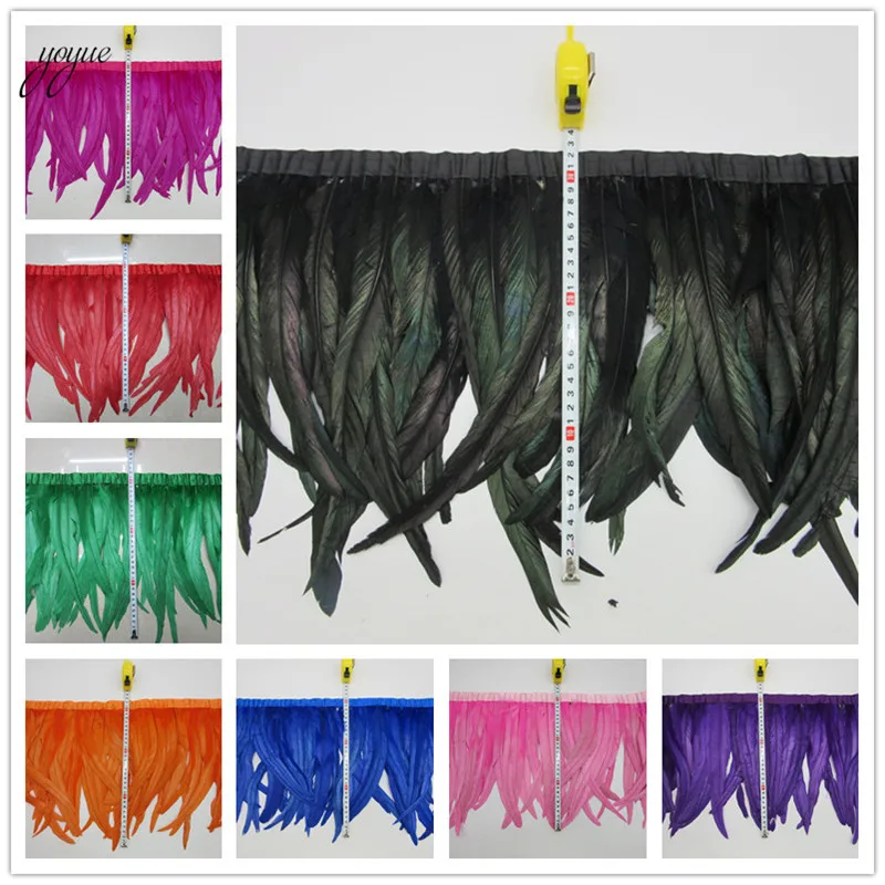 

YOYUE 5 yards/lot 30-35cm Chicken Cock Feathers Trim Cloth Sideband Chicken Pheasant Feather Trims Clothing Wedding Decoration