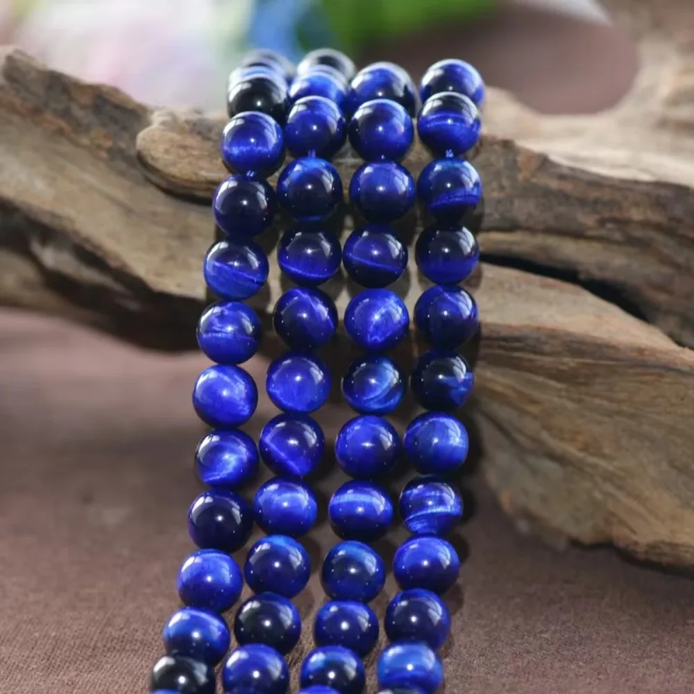 Grade A Natural Blue Tiger's Eye Beads Enhanced Color 6mm-14mm Smooth Polished Round 15 Inch Strand