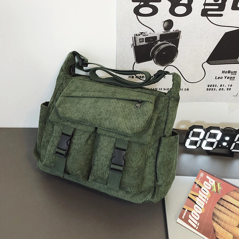 Solid Color CANVAS Crossbody Bags Zipper Large Capacity Versatile Casual Soft Sewing Thread Simple Women's Shoulder Bags