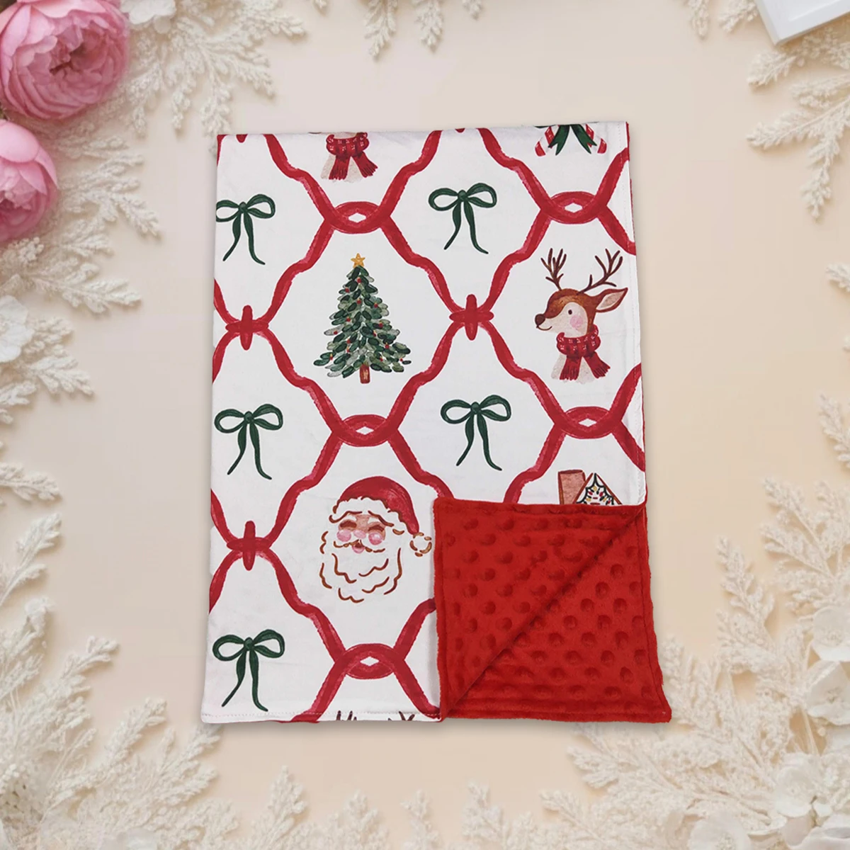 Baby Christmas Blankets Kids Bedding Fleece Deer Santa Candy Cane Print Toddler Flannel Children Plaid Boutique Red Thin Quilt