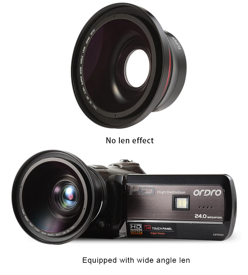 Ordro FS-1 Wide Angle Lens with Macro Lens for 1080P 4K Video Camera Youtube Vlog 0.39X for Video Recording