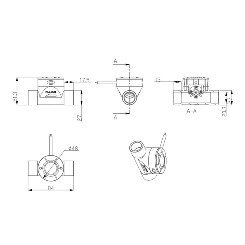 DN15 Male Thread Brass Water Flow Sensor Switches Hall Effect Liquid Flowmeter Fluidmeter Counter 5-100L/min