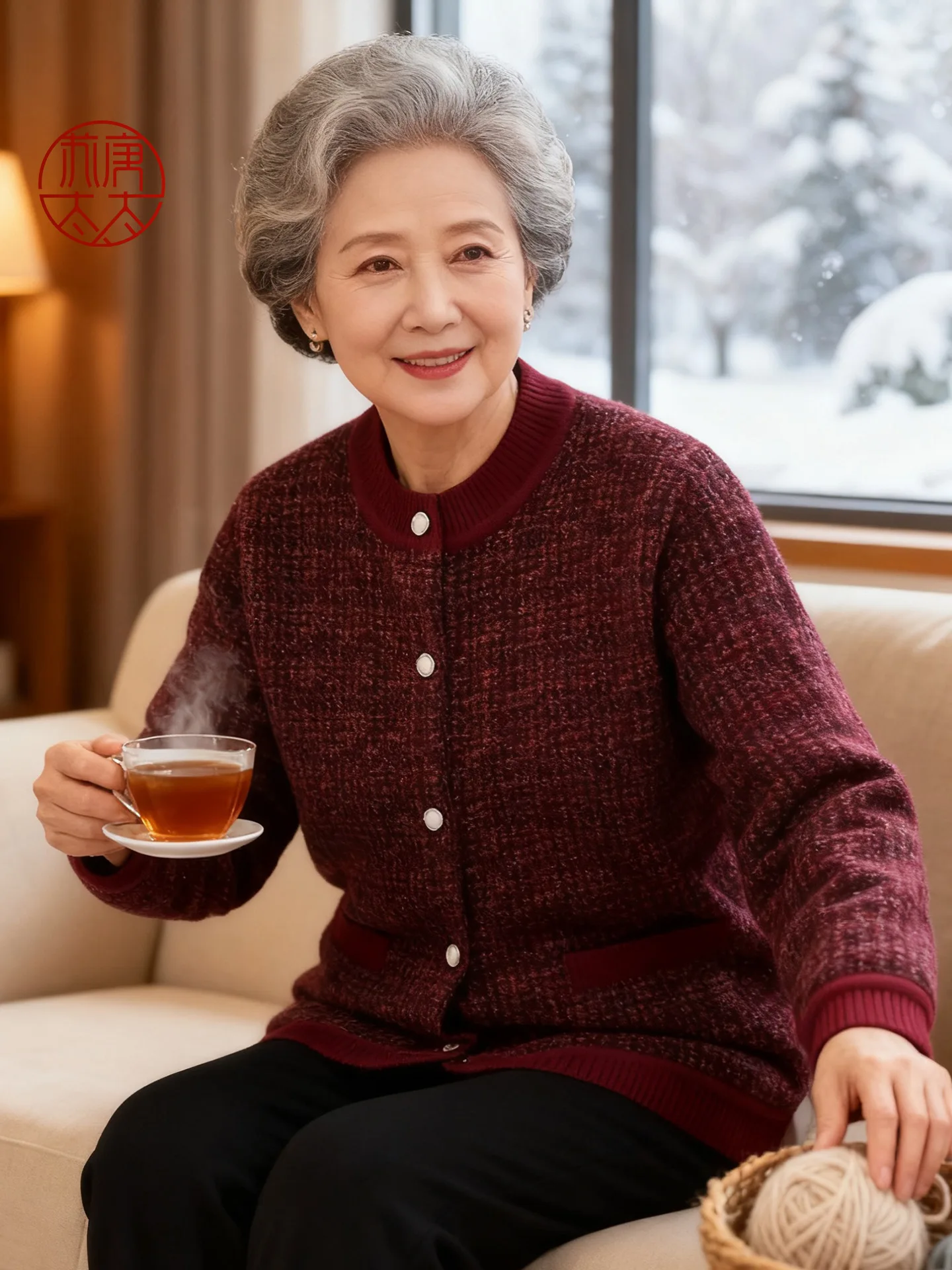 

Faionable Knitted Sweater Coat for Middle-Aged And ly with Fce Inner Wear Base Layer Outerwear for Mom andmother