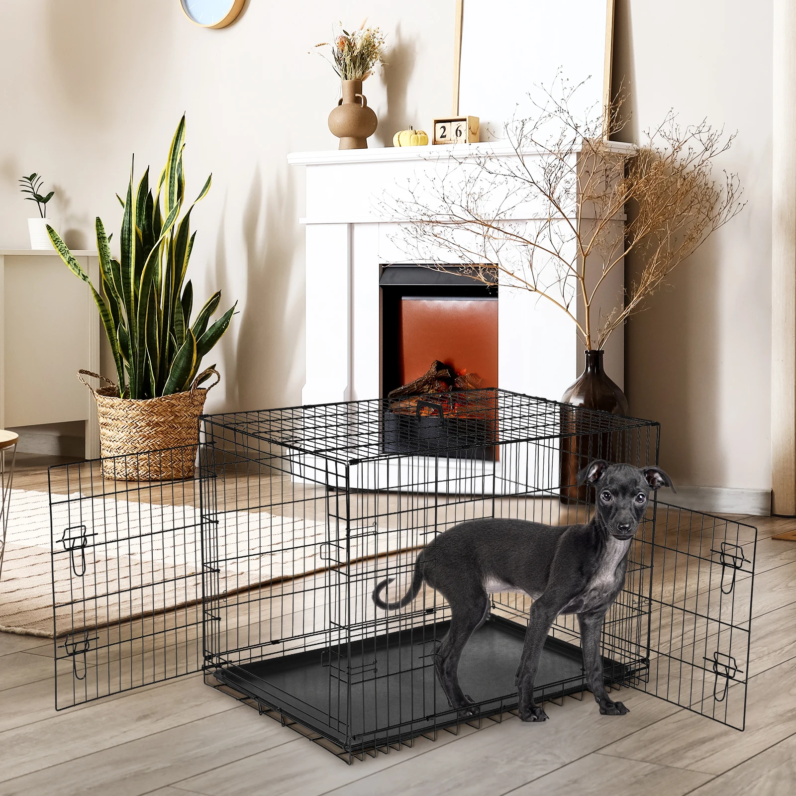 Large Collapsible Double Door Metal Dog Crate