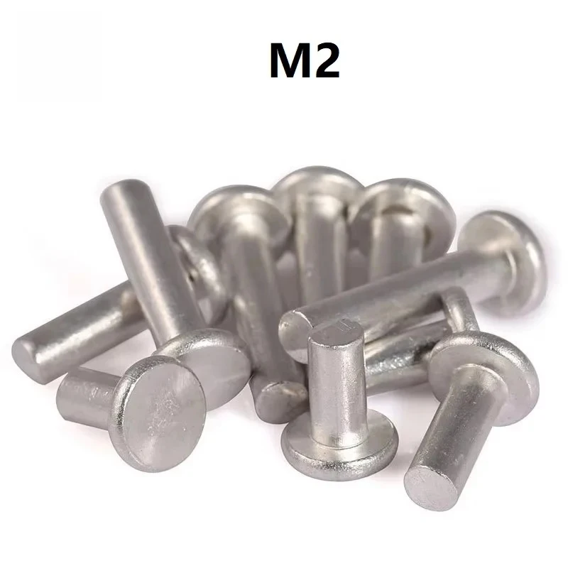 5PCS M2 Aluminum Solid Rivets Flat Head Hand Percussion Rivet 3-12mm Length for Nameplate Fixing and Leather Craft