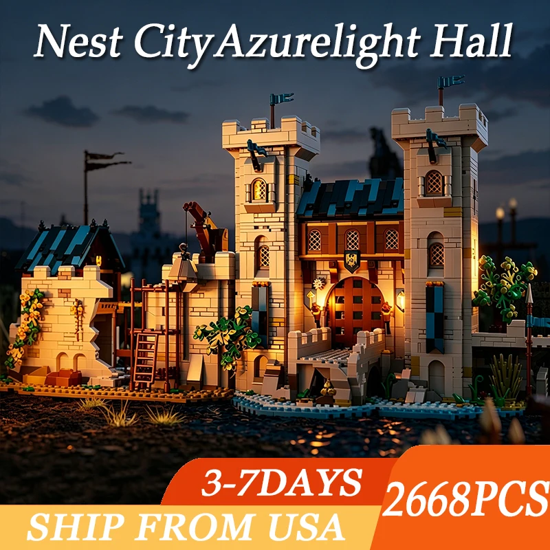 

2668PCS Medieval Castle Building Blocks Street View Nest City Azurelight Hall Modular Architecture Model Bricks Toys Foldable Fortress Adult Gifts