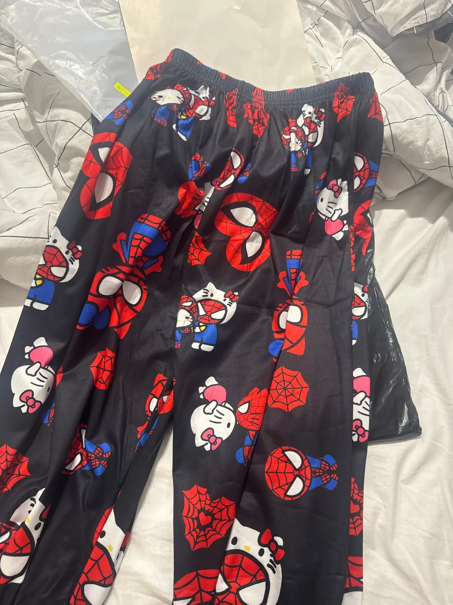 Hello Kitty Spider-man pantalones de pijama sueltos de algodón para mujer, pantalones de pijama para mujer y hombre, pantalones para dormir de dibujos animados, ropa de salón para dormir para niña