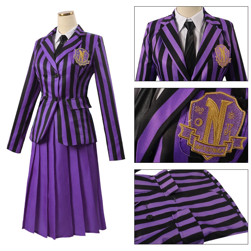 Wednesday Addams Family Adult Nevermore Academy School Uniform Cosplay Costume Suit Set Girls And Women Halloween Carnival Party