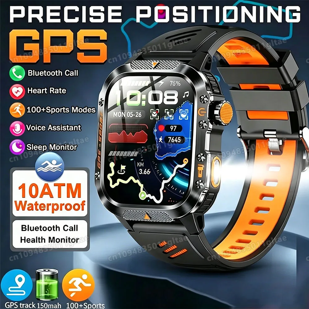 2026 Global Hiking Smartwatch 2.01''Screen 1100mAh Battery LED Light GPS Track IP68 Voice Assistant Outdoor Sport Fitness Watch