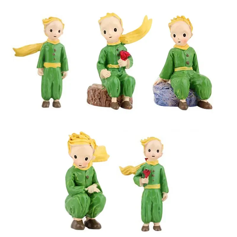 Little Prince Figures Resin Statue Rose Children Kid Christmas Gift Miniatures Bonsai Moss Terrarium Decor Fairy Boy Art Cartoon