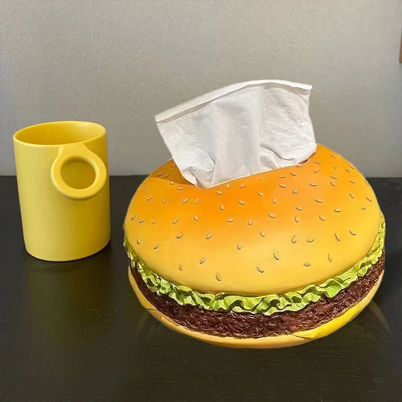 Hamburger Shaped Tissue Box Creative Round Burger Resin Napkin Container Tissue Storage Boxes for Car Home Table Decoration