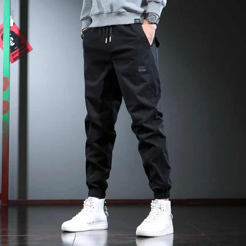 Pantalones casuales de cintura elástica para hombre, ropa de calle de Hip Hop, algodón, negro, con cordón, para correr, 2022