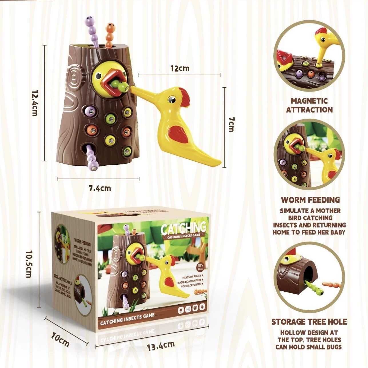 Children's Magnetic Woodpecker Puzzle Early Education Bird Catching Insects Parent-Child Interactive Toy