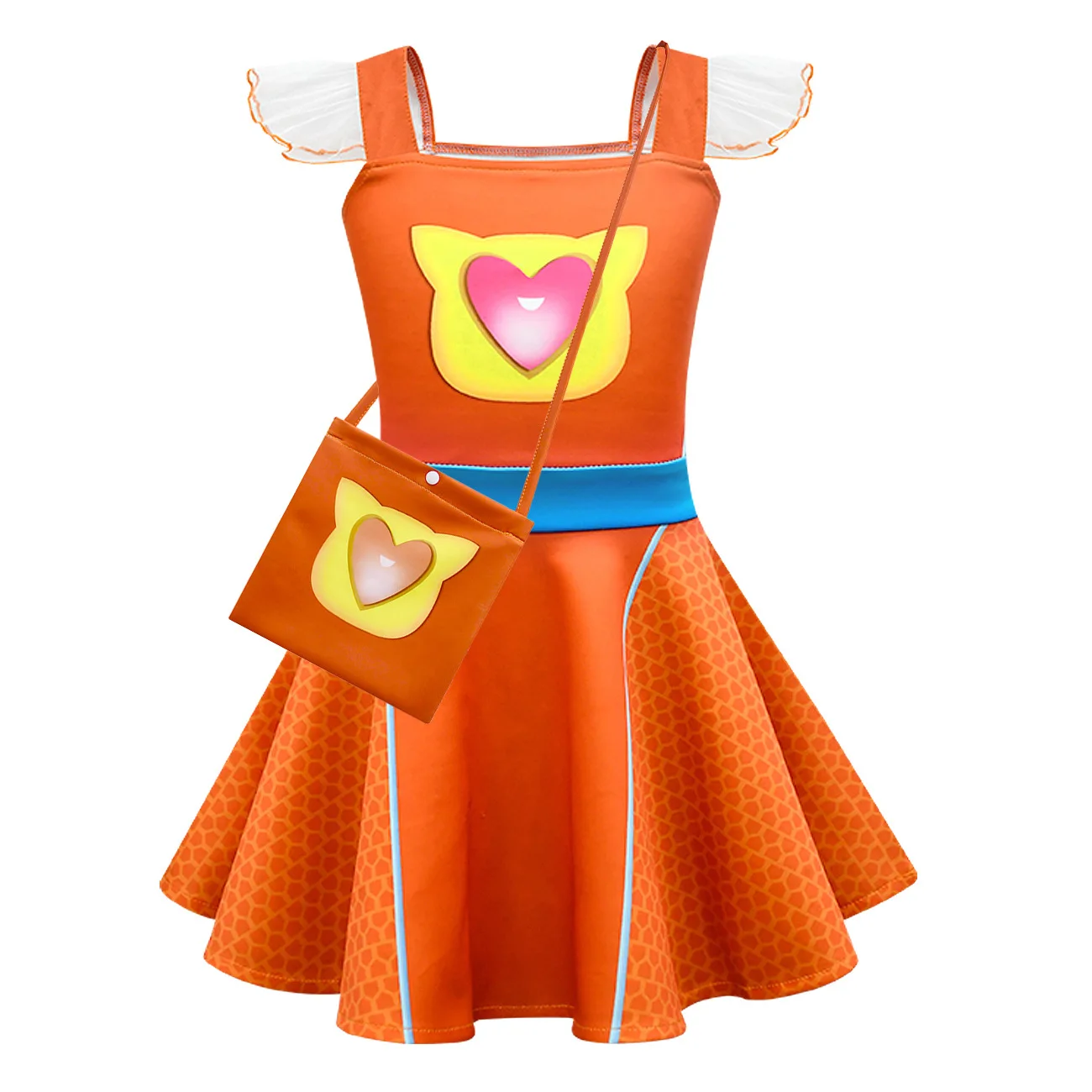 Children SuperKitties Costume Kids Cosplay Super Cat Clothes for Girls Flying Sleeved A-Line Dress + Bag Carnival Birthday Gifts