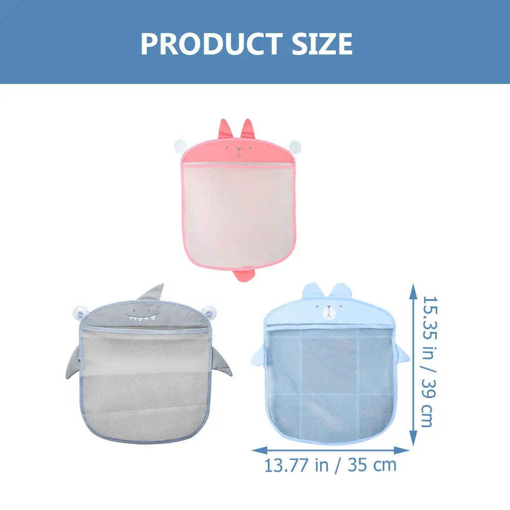 3pcs Cartoon Wall-Mounted Bath Storage Bags – Mesh Hanging Organizer for Toys, Towels & Bathroom Essentials - view 3