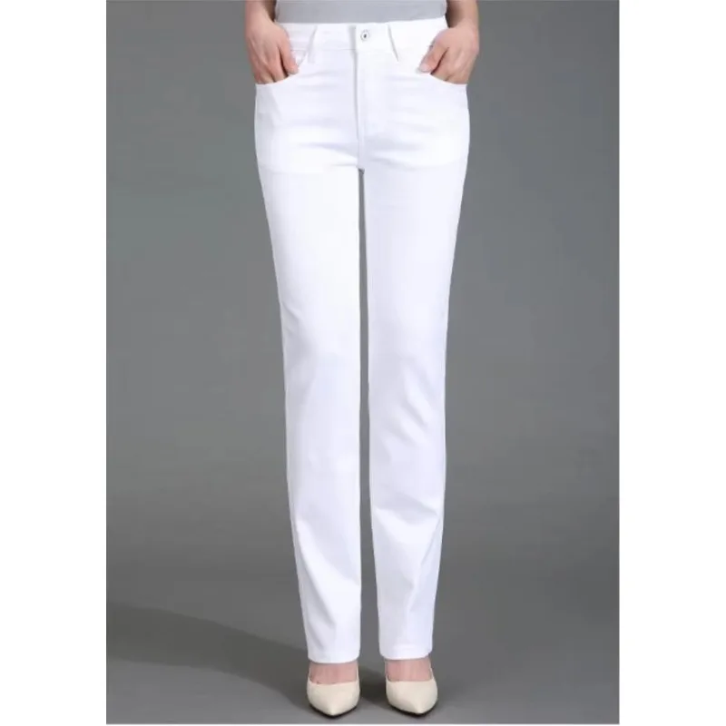 Women Summer Thin White Jeans High Rise Straight Leg Stretch Trousers Loose Fashion Casual Middle Aged Cowboy M652